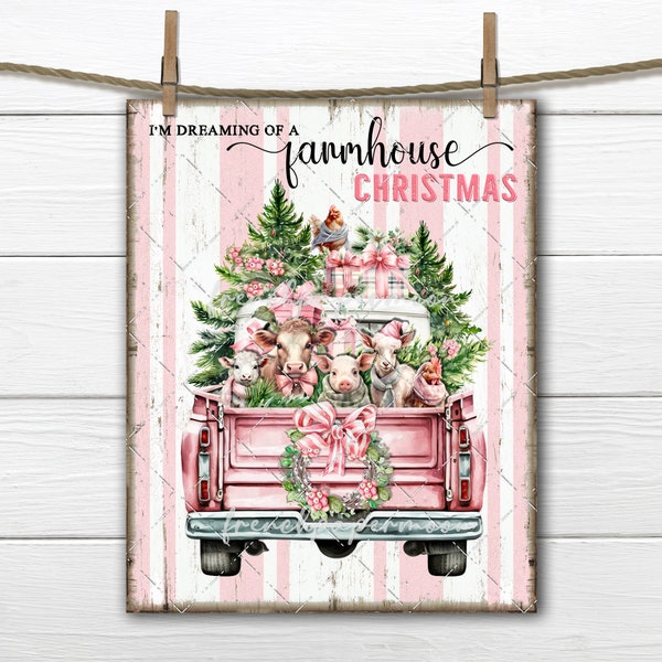 Christmas Farmhouse Animals Truck Pink Xmas Digital DIY Sign Making Fabric Transfer Tiered tray Decor Wreath Accent Home Decor Printable PNG