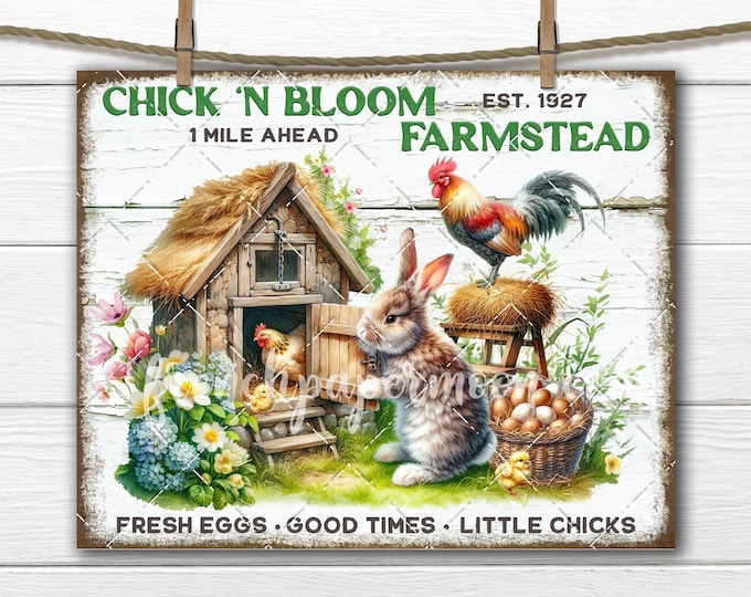 Spring Farm Animals Digital PNG Sublimation, Chicken coop, Hen House, Eggs, Rooster, Bunny Print, DIY Signs, Fabric Transfer, Wreath Accent