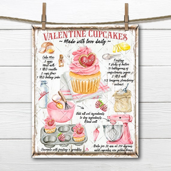 Valentine Cupcake Recipe Digital Print Cupcake Ingredients - Etsy