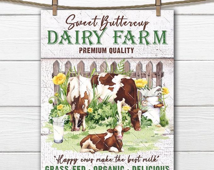 Farmhouse Fresh Milk Dairy Farm Organic Jersey Cows Calf  Meadow Buttercup DIY Sign Making Fabric Transfer Tiered Tray Home Decor Print PNG