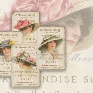 Shabby Digital Victorian Women Collage Sheet, Hat ladies, Printable French Typography Tags