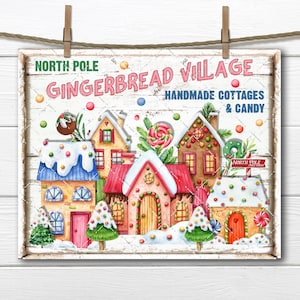Gingerbread Bakery Christmas Sign Gingerbread House Christmas Candy Village Xmas Sign Pillow Image Wreath Decor Wall Decor PNG