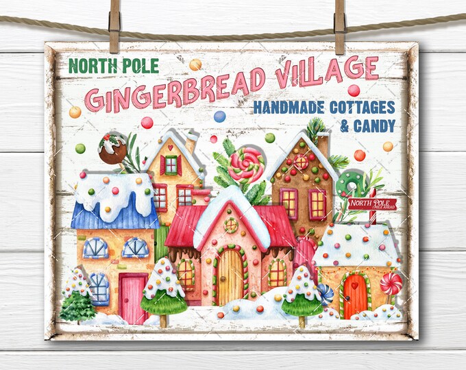 Gingerbread Bakery Christmas Sign Gingerbread House Christmas Candy Village Xmas Sign Pillow Image Wreath Decor Wall Decor PNG