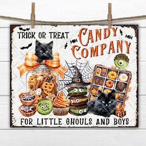 Halloween Trick or Treat Candy Company Sweets Black Cats DIY Halloween Sign Making Fabric Transfer Wreath Accent Party Decor Tiered Tray PNG