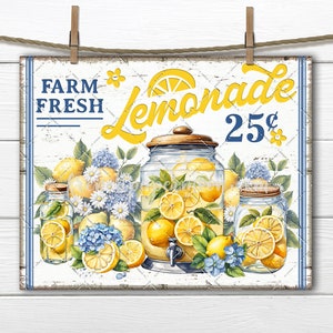 Farm Fresh Lemonade Drinks Fresh Squeezed Lemon DIY Summer Sign Fabric Transfer DTF Decoupage Tiered Tray Decor Digital Home Decor Print PNG