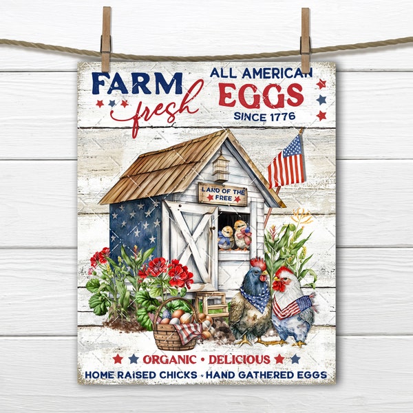Patriotic Rustic Farmhouse Chicken Coop 4th July American Flag Chickens Rooster DIY Sign Making Fabric Transfer Tiered Tray Home Decor PNG