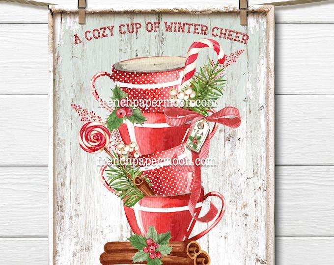 Christmas Tea Digital, Xmas teacups, Christmas Treats, Sweets, Tiered Cups, Stacked Cups, Cozy Tea, Pillow Image, DIY Xmas Sign, Wood, PNG