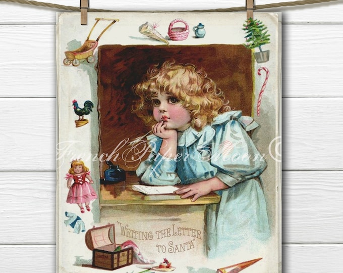 Letter to Santa, Digital Download, Victorian Girl, Christmas Printable, Fabric Transfer, Frances Brundage, Pillow Image, Xmas Crafts