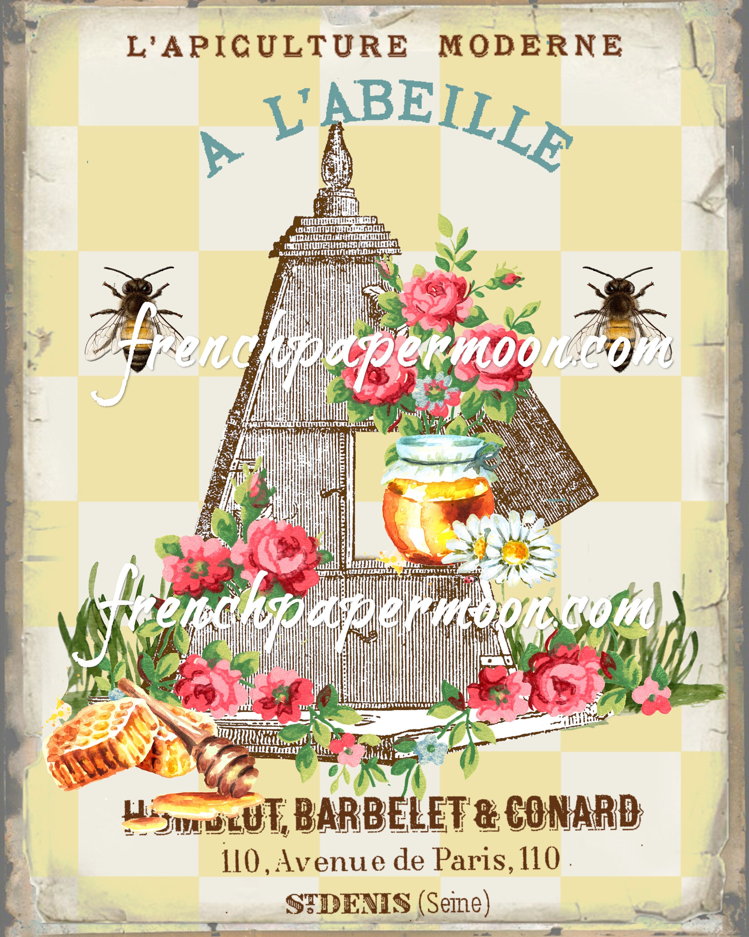 Download French Honey Bee Graphic, Shabby Beehive, French Bee Image ...
