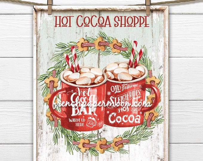 Hot Chocolate Christmas Sign Digital, Christmas CookiesRed Mugs, Winter Drinks, DIY Xmas Plaque, Pillow Image, Xmas Wall Decor, Transparent