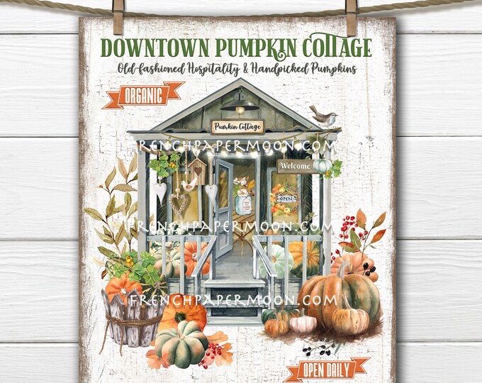 Autumn Farmhouse, Pumpkin Cottage, Country Cottage, Rustic Pumpkins,  Decor Sign, Wreath Accent, Sublimation, Image Transfer, Digital