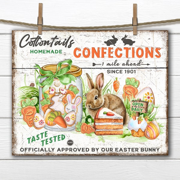 Cottontail Confections Easter Bakery Carrot Cake Cookie Bunny DIY Sign Making Fabric Transfer Tiered Tray Home Decor Print Wreath Accent PNG