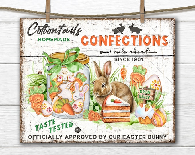 Cottontail Confections Easter Bakery Carrot Cake Cookie Bunny DIY Sign Making Fabric Transfer Tiered Tray Home Decor Print Wreath Accent PNG