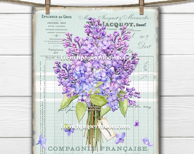 French LILACS Printable, Vintage-style Lilacs, Floral Bouquet, French Pillow Image, Transparent, Large Image, Transfer Graphic