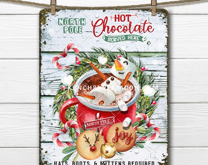 North Pole Hot Chocolate, Marshmallow Snowman, Hot Cocoa, Winter Drink, Festive Christmas, DIY Xmas Sign, Fabric Transfer, Digital Print PNG