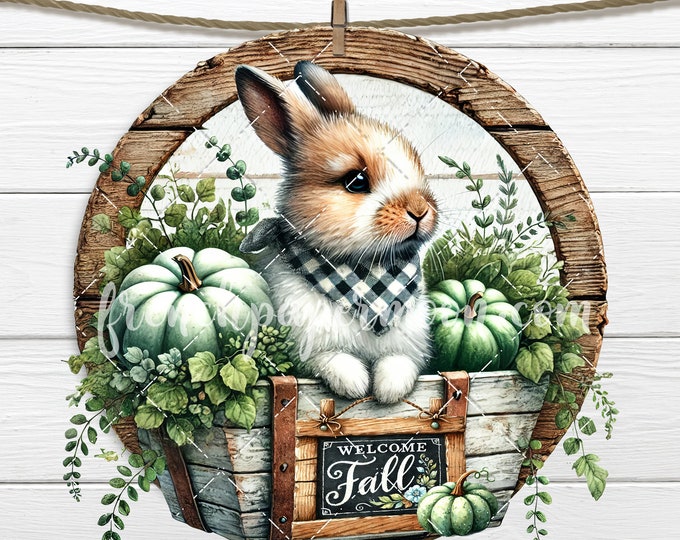 Welcome Fall Circle Bunny Sublimation DIY Sign Making Wreath Accent Door Hanger Autumn Fall Decor Digital Download Round PNG