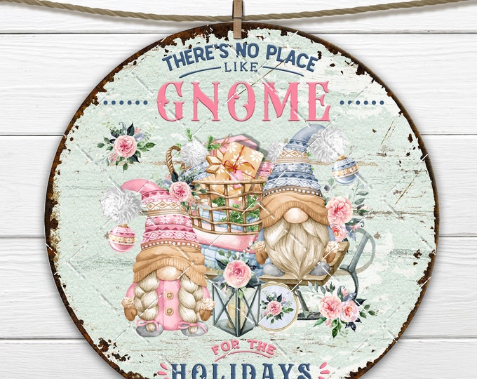 Christmas Gnome for the Holidays Circle Digital DIY Xmas Gnome Sign, Door hanger Gift, Fabric Transfer Wreath Accent Sublimation Xmas Craft