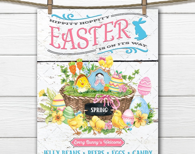 Easter Basket DIY Sign, Easter Chicks, Easter Sweets, Eggs, Fabric Transfer, Tiered Tray Decor, Digital Print, U Print, Wreath Accent, PNG