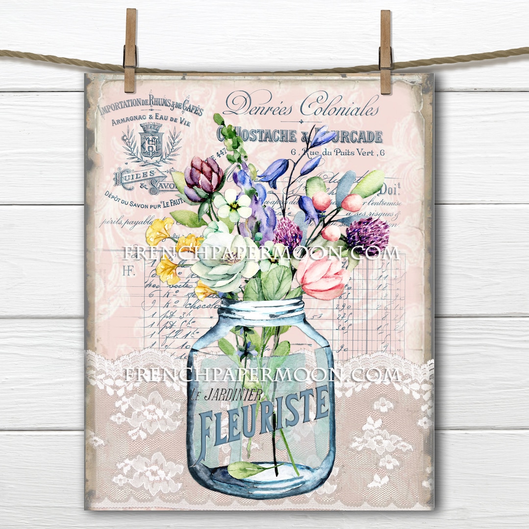 French Flower Printable, Spring Floral Bouquet, Vase Flowers, French ...