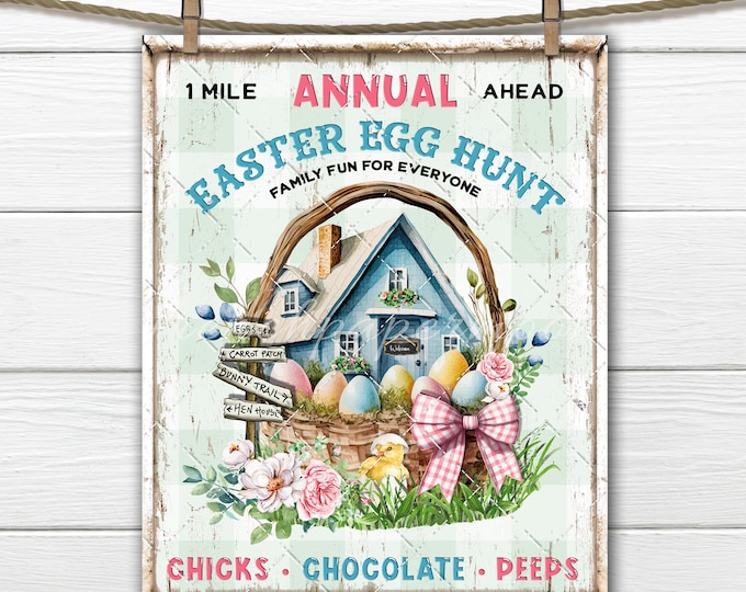 Easter Egg Hunt Wicker Basket Blue Cottage Baby Chick DIY Sign Making Fabric Transfer Cute Farmhouse Pastel Colors TieredTray Home Print PNG