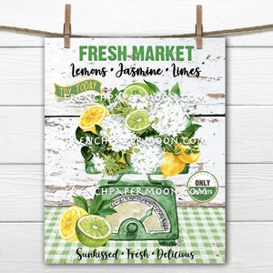 Summer Market, Farmer&#39;s Market, Kitchen Scale, Lemons & Limes, Jasmine, DIY Summer Fruit Sign, Wreath Accent, Tiered Tray Decor,, Digital