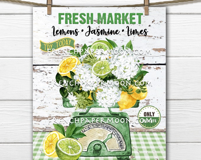 Summer Market, Farmer's Market, Kitchen Scale, Lemons & Limes, Jasmine, DIY Summer Fruit Sign, Wreath Accent, Tiered Tray Decor,, Digital