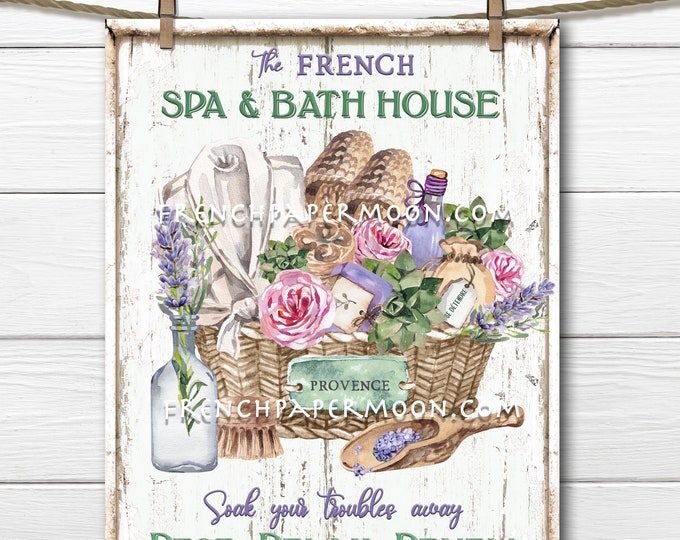 French Lavender, Digital, Spa, Bathroom, Spa Basket, Lavender, Roses, Soap, DIY Bathroom Sign, Bathroom Decor, Pillow Image, PNG wood