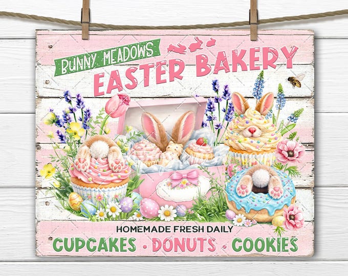 Easter Bunny Bakery DIY Signs Decoupage, Tissue Paper, Fabric Transfer Tiered Tray Decor