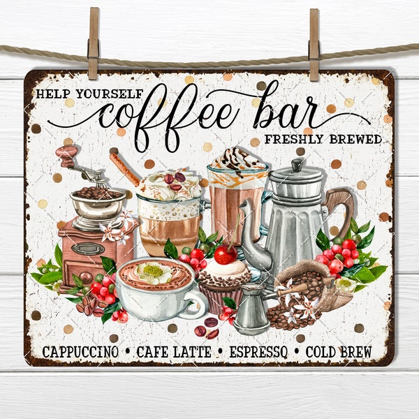 Farmhouse Kitchen Coffee Bar, DIY Coffee Sign, Coffee Drink, Coffee Beans, Fabric Transfer, Tiered Tray Decor, Digital Print, Wreath Accent