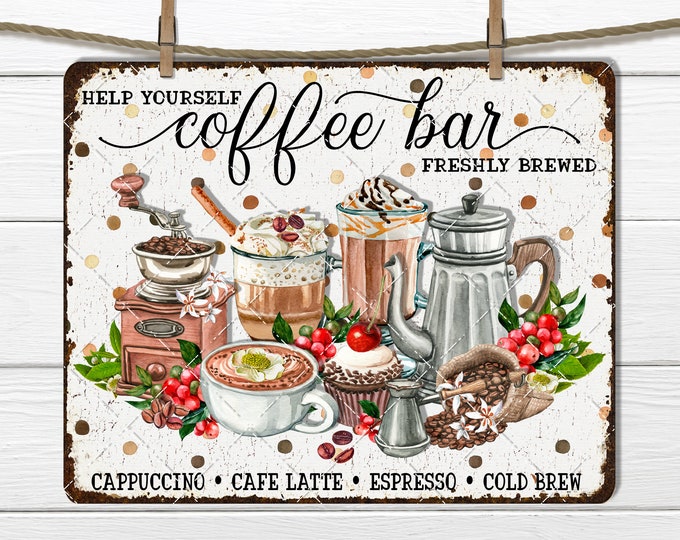 Farmhouse Kitchen Coffee Bar, DIY Coffee Sign, Coffee Drink, Coffee Beans, Fabric Transfer, Tiered Tray Decor, Digital Print, Wreath Accent