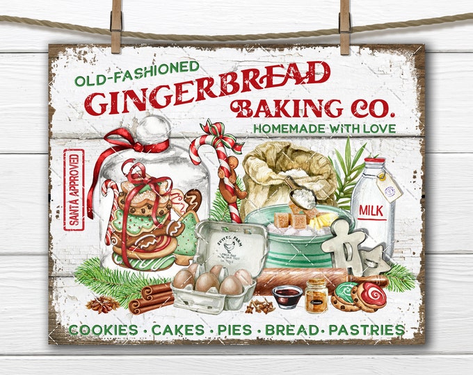 Old Fashioned Gingerbread Bakery Christmas Cookies Homemade Xmas Sweets DIY Sign Making Fabric transfer Tiered Tray Decor Wreath Accent PNG