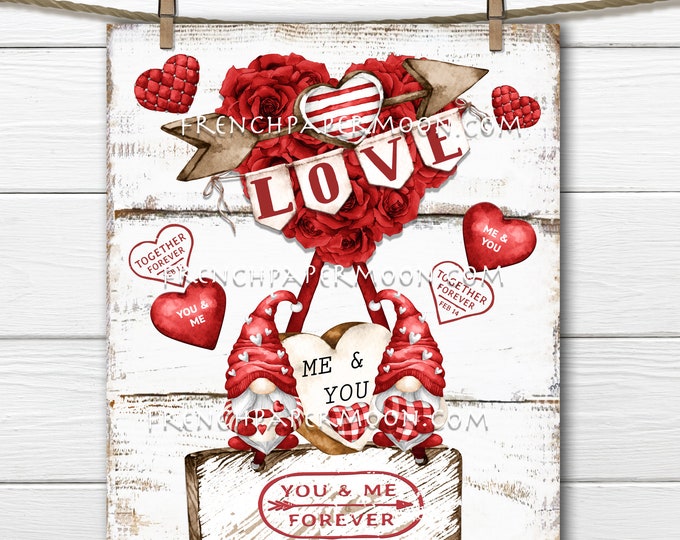 Valentine Gnomes, DIY Gnome Sign, Hot Air Balloon, Roses, Wood, PNG, Pillow Image, Wreath Decor, Wall Decor, Fun Valentine Sign, PNG