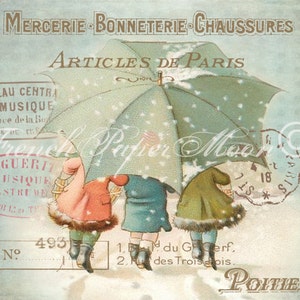 Adorabile immagine per bambini vintage, bambini vittoriani che camminano nella neve, download grafico invernale vintage, Natale digitale
