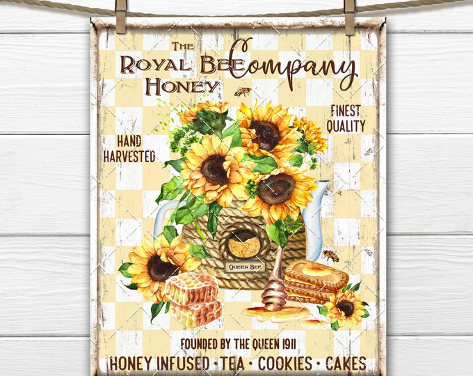 Honey Bee Farmhouse Sign, Queen Bee, Honey Tea, Honey Sweets, Bee Hive, Teapot, DIY Honey Sign, Fabric Transfer, Tiered Tray Decor, Digital