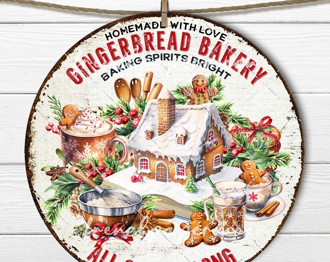 Old Fashioned Gingerbread Bakery Circle Sublimation Xmas Sweets DIY Sign Making Fabric transfer Tiered Tray Decor Wreath Accent PNG