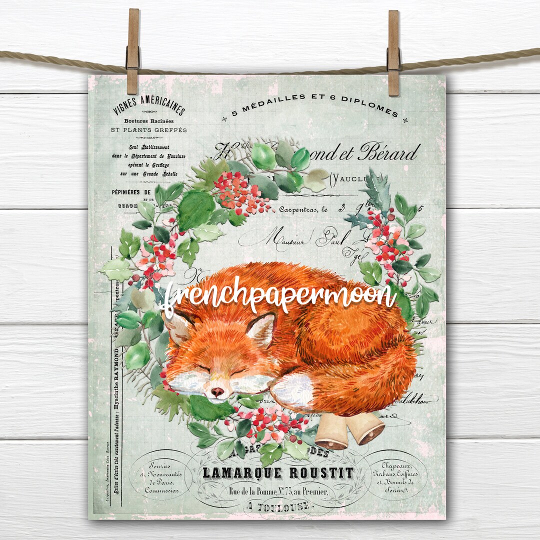 Christmas Fox Digital, Winter Fox, Woodland Xmas Graphic, Christmas ...