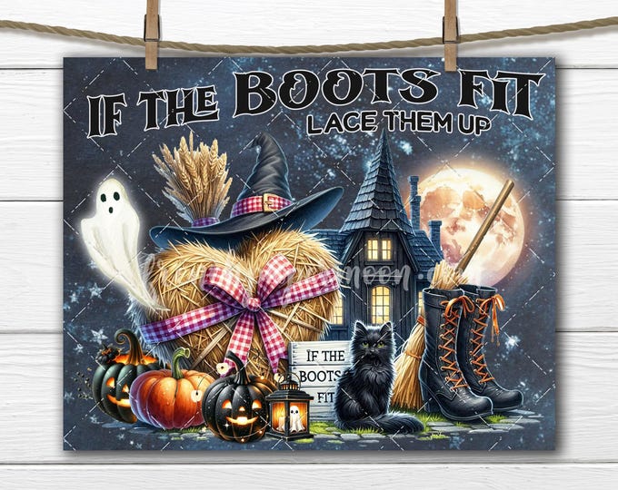 Cute Spooky Halloween Digital Print, If the boots fit, PNG sublimation, cutting board, fabric transfer, tiered tray decor, DIY Crafts Signs