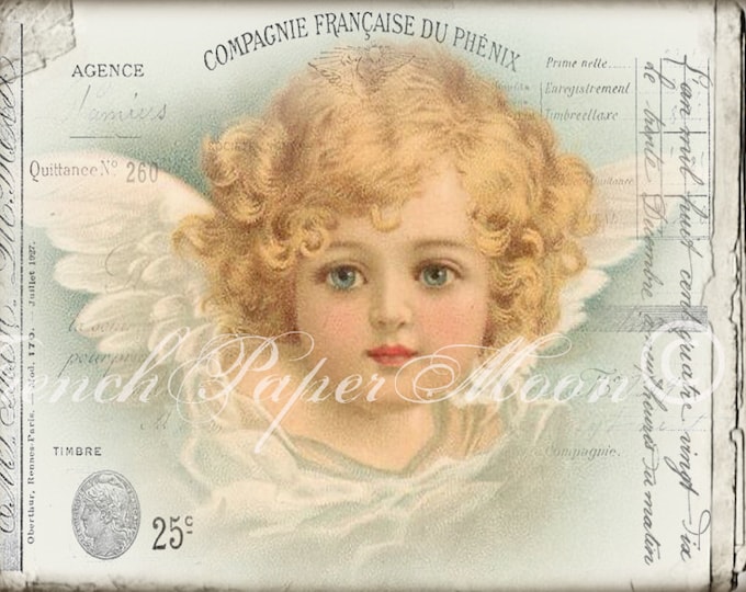 Shabby Vintage Cherub, French Angel Digital, Victorian Angel,Printable, Pillow Image, French Collage Angel, French Fabric Transfer