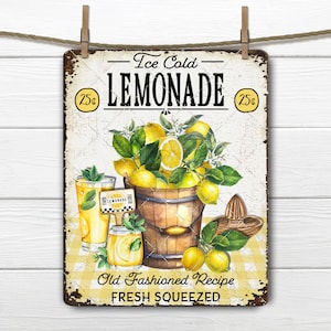 Letrero de limonada DIY, balde de limones de granja, bebidas de limonada, limonada recién exprimida, acento de corona, transferencia de tela, decoración de bandeja escalonada, impresión digital
