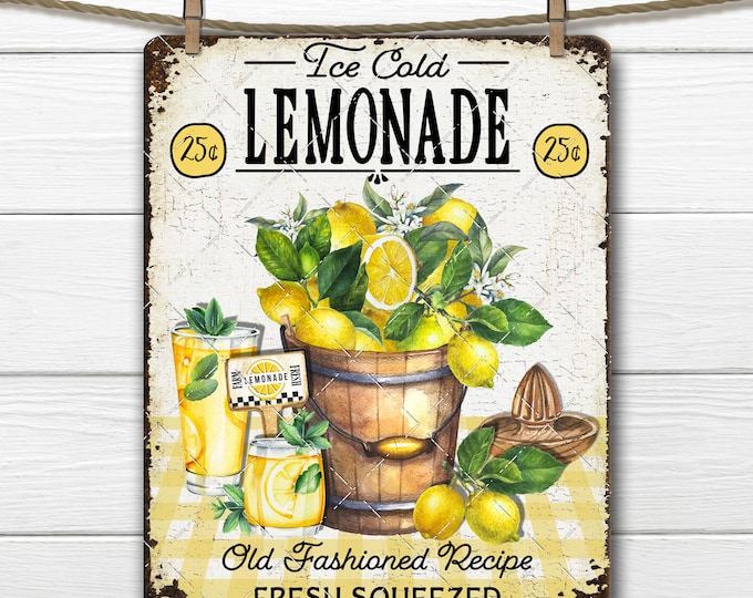 Lemonade DIY Sign, Farmhouse Lemon Bucket, Lemonade Drinks, Fresh Squeezed, Wreath Accent, Fabric Transfer, Tiered Tray Decor, Digital Print