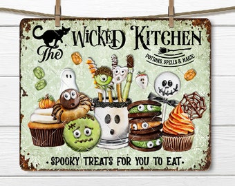 ハロウィン魔女のキッチン ウィキッドキッチン ハロウィンスイーツ トリック・オア・トリート DIYハロウィンサイン、布転写、リースアクセント、ハロウィンデコレーション