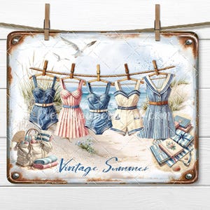 Vintage Summer Swimsuit Digital, Old-fashioned Beach, Retro Swim, Swimsuits, Girly, Feminine, Digital Print, Fabric Transfer, Decoupage, PNG