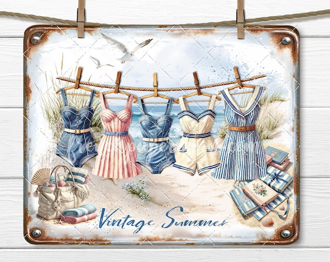 Vintage Summer Swimsuit Digital, Old-fashioned Beach, Retro Swim, Swimsuits, Girly, Feminine, Digital Print, Fabric Transfer, Decoupage, PNG