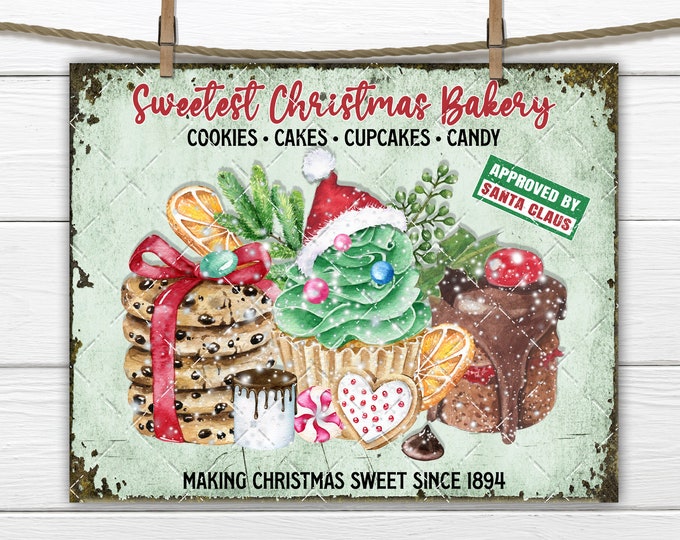 Christmas Bakery Sign, Christmas Sweets, Xmas Cookies, Cakes, Xmas Sweets, DIY Christmas Crafts, Digital Print, Fabric Transfer, PNG