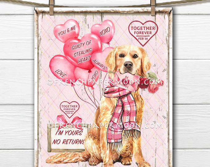 Valentine Dog Digital, Golden Retriever Valentine Sign, Dog-lover Valentine Decor, Wreath Attachment, Pillow Image, Sublimation, Wood, PNG