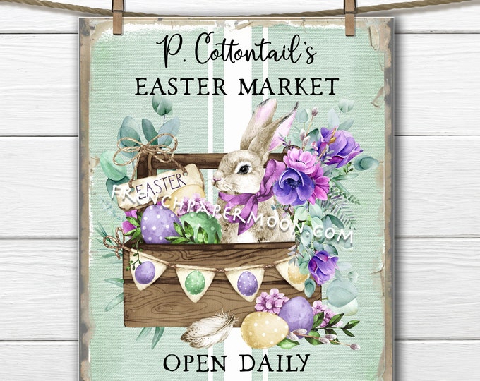 Easter Market Digital, Spring Market, Easter Bunny, DIY Easter Sign, Floral Bunny, Pillow Image, Wreath Decor, Easter Decor, PNG, Download