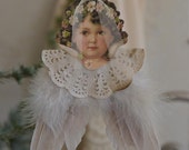 Vintage Angel, Jeanne D'Arc Christmas Angel, Hanging Shabby Victorian Angel, Angel with Feathers, Pastel Angel Christmas Decor