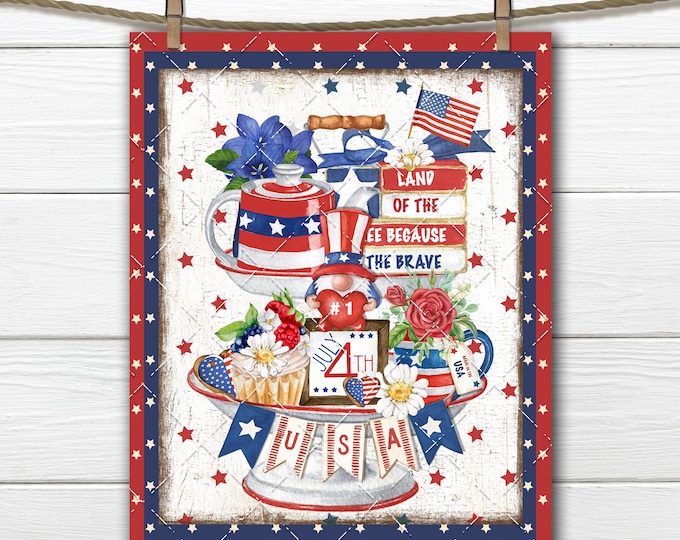 4th of July, Patriotic Tiered Tray, Farmhouse DIY Sign, Land of the Free, Stars and Stripes, Fabric Transfer, Digital Print, PNG, UPrint