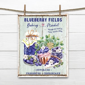 Farm Fresh Blueberries DIY Sign, Berry Jam, Blueberry Bakery, Farm to Table, Cute Farmhouse Summer Fruit, Fabric Transfer, Tiered Tray Decor