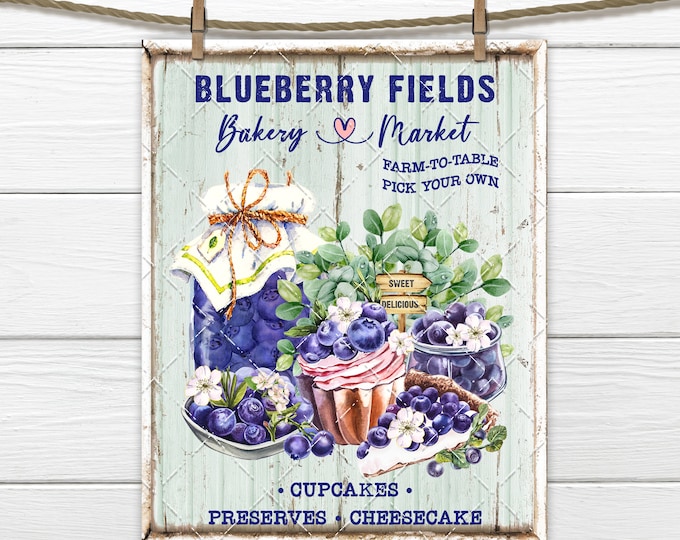 Farm Fresh Blueberries DIY Sign, Berry Jam, Blueberry Bakery, Farm to Table, Cute Farmhouse Summer Fruit, Fabric Transfer, Tiered Tray Decor
